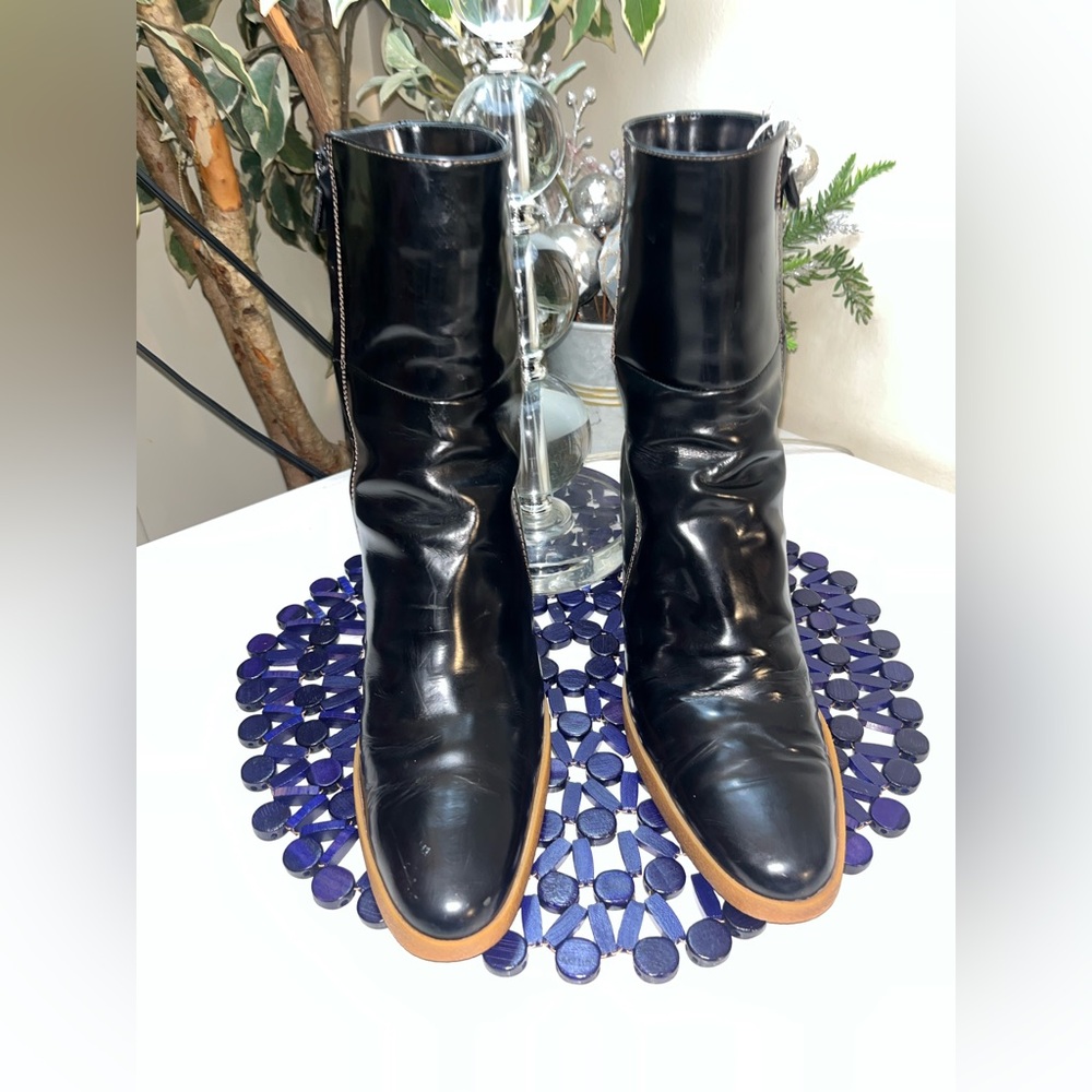 VINTAGE 80S TOD’S BLACK LEATHER ZIPPERED CREPE SOLE BOOT MADE IN ITALY SIZE 10 - Picture 2 of 16